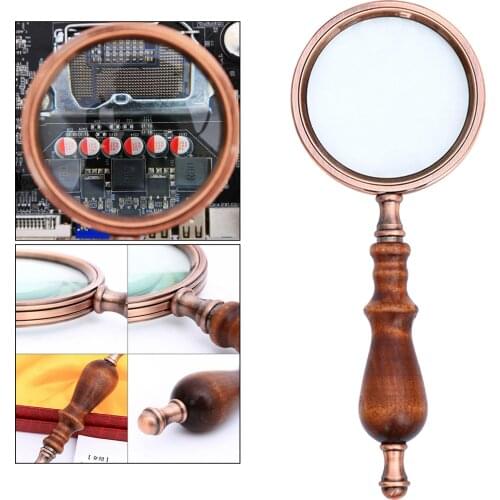 10X Handheld Magnifier with Large Glass Lens and Wooden Handle for Reading