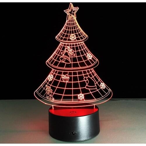 Christmas Tree 3D Night Lamp 7 Colorful Table Lamp Luminaria Red Green Blue Yellow Cyan Purple White Color Changing Lampara
