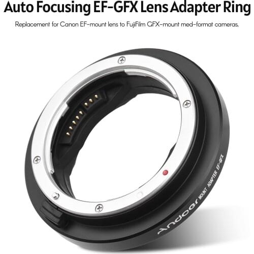Andoer EF-GFX Camera Lens Adapter Ring AF for Canon EF-mount Lens to FujiFilm GFX-mount MED-format Cameras GFX100 GFX50S GFX50R