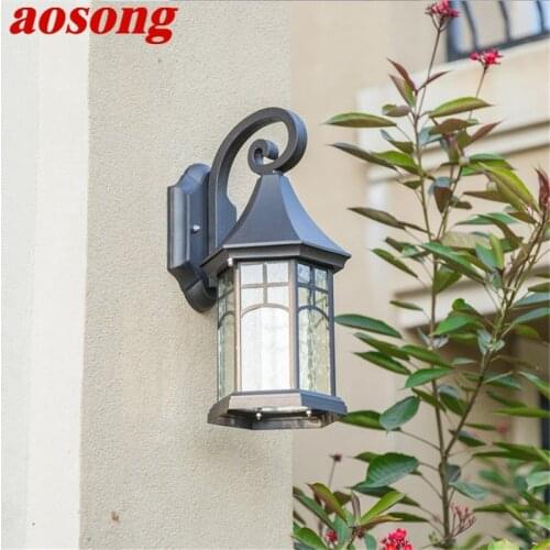 AOSONG Outdoor Retro Wall Lamp Fixture Classical LED Light Waterproof Sconces For Home Porch Villa