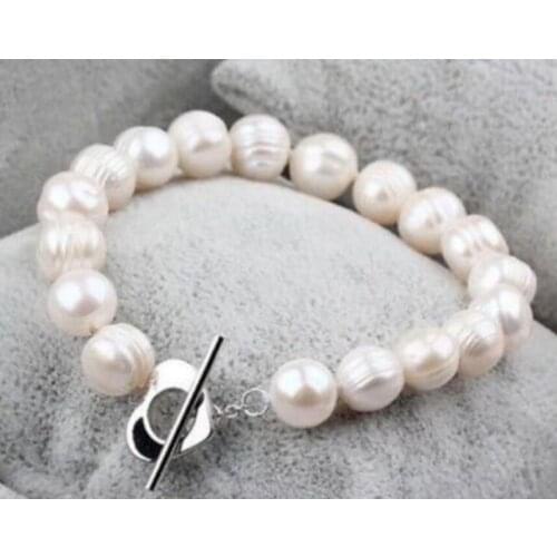 Free Shipping Hot sell Noble- 9-10MM white baroque freshwater cultured pearl bracelet 7.5-8"@^Noble style Natural Fine jewe SHI