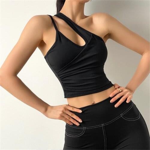 Sexy One Shoulder Solid Sports Bra Women Fitness Gym Padded Sport Tops Athletic Vest Running Push Up Brassieres