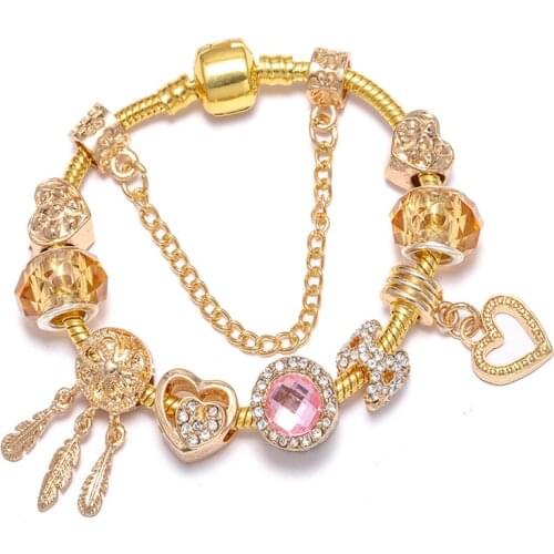 Dropshipping Dropshipping Crystal Heart Beads Charm Bracelet For Women Kids With Snake Chain Brand Bracelet Christmas Jewelry