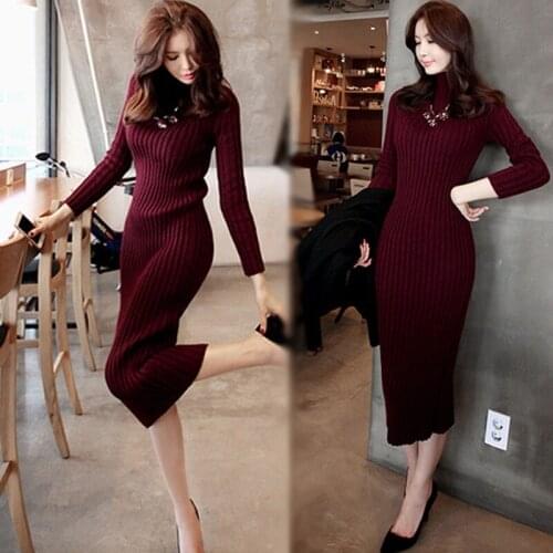 Elegant Spring Vestido Korean Style Sexy Slim Knitted dress turtleneck knit dress Fashion Female Sweater Dresses Lady Streetwear