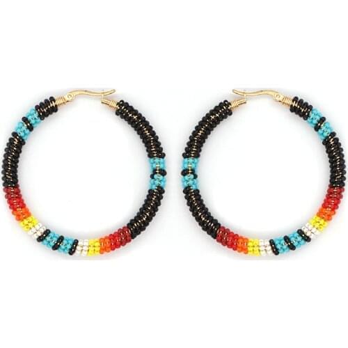 Go2boho 2021 New Native Hoop Earrings For Women Jewellery Miyuki Beaded Ear Ring 2021 Jewelry Stainless Steel Big Hollow Earring