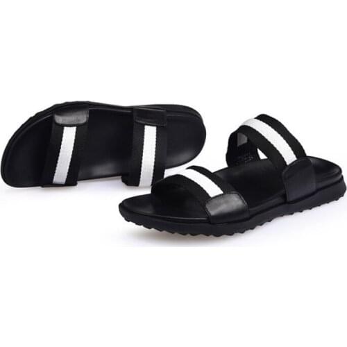 Personalized Beach Slippers Men Fashion Outdoor Summer Non-slip Flat Sandals 100% Real Leather Comfortable Open Toe Sandals