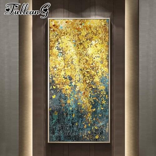 FULLCANG 5d diy full square/round drill large Golden Leaf abstract landscape diamond painting mosaic embroidery rhinestone home decor gift FC1859