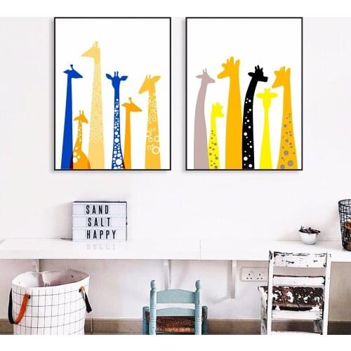 Colorful Minimalist Giraffe Canvas Art Print Painting Poster Wall Pictures For Kids Room Home Decorative Bedroom Decor No Frame