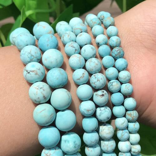 Natural Matte Blue Turquoises Beads Dull Polish Round Loose Stone Beads For Jewelry Making Diy Bracelet Necklace 15" 4/6/8/10mm