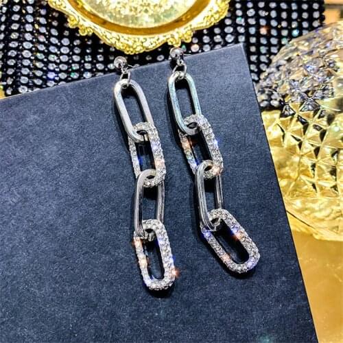 FYUAN Fashion Long Geometric Drop Earrings Bijoux Silver Color Chain Dangle Earrings for Women Statement Jewelry Gifts