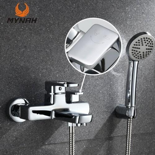 MYNAH Wall Mounted Shower Set Bathroom Faucet Cold & Hot Water Mixer Bathtub Faucet Double Outlet Water Tap