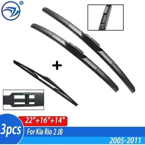 Wiper Front & Rear Wiper Blades Set Kit For Kia Rio 2 JB 2005 2006 2007 2008 2009 2010 2011 Windshield Windscreen 22"16"14"