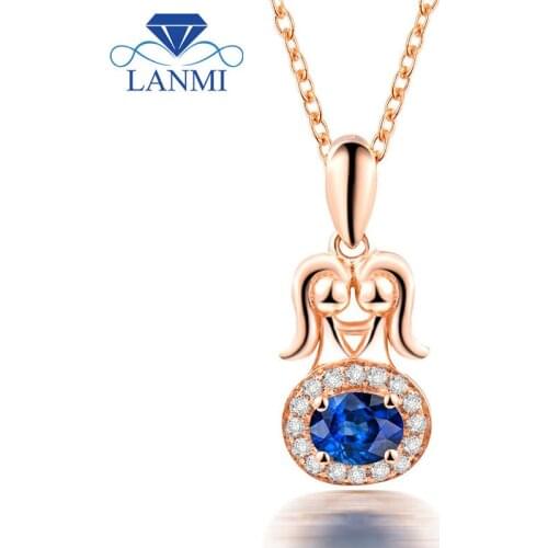 New Gemini Design Natural Gemstone Pendant With Oval 3.5x4.5mm Sapphire Solid 18K Rose Gold WP086G
