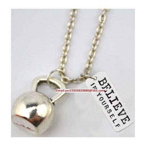 New product Fitness Weightlifting jewelry kettlebell with Believe In Yourself sports necklace