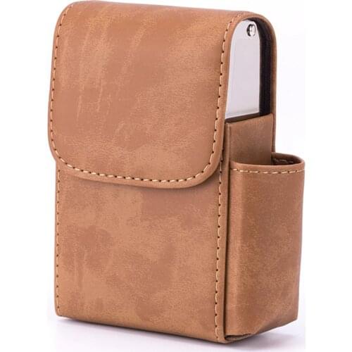 Genuine PU Leather Cigarette Box hold 20pcs Cigarettes & Butane Gas Lighter Businessman Cigaret Case Gadgets For Men Smoke Tools