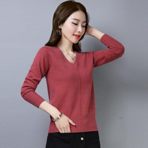 Fall Winter Women Sweater Fashion Solid Color Long Sleeve Knitted Sweaters Ladies V Neck Loose Plus Size Casual Jumper Top H9260