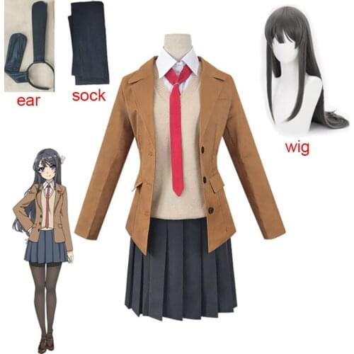 Sakurajima Mai Cosplay Wig Seishun Buta Yarou Series Women School Uniforms Halloween High School Girls Party Suits Wig