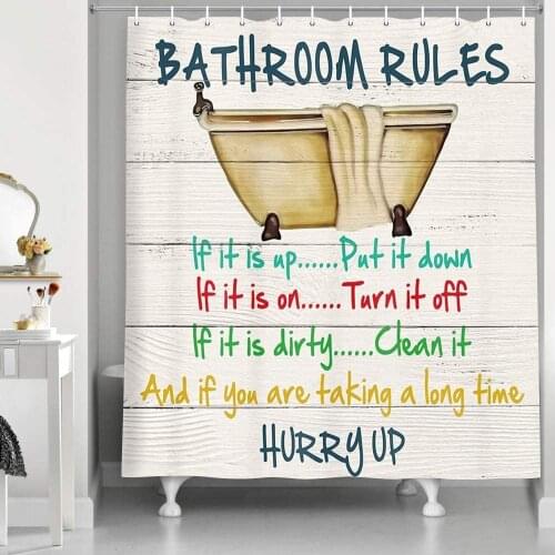 Cute Kids Bathroom Shower Curtain, Motivational Inspirational Colorful Funny Educational Bathroom Rules Shower Curtain for Kids