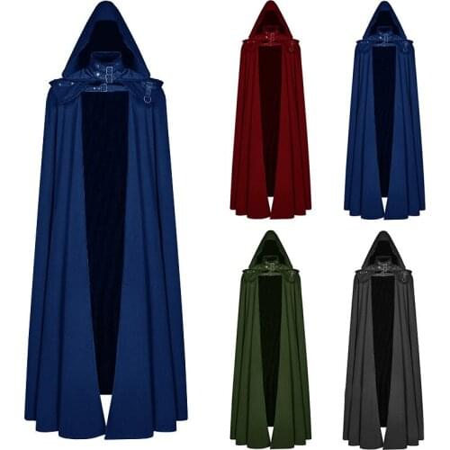 Medieval Cloak Hooded Men Women Vintage Gothic Cape Coat Long Trench Halloween Ghost Devil Cosplay Costume Wizard Death Cloak