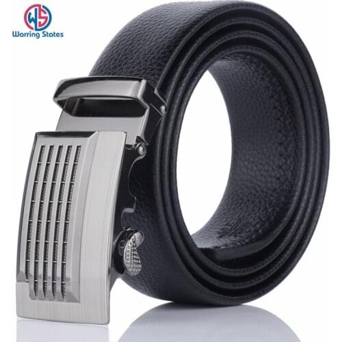 Warring States New PU Leather Belts for Men, Fashion Belts with Automatic Buckle for Men, Popular Male Brand Black Belts, Luxury