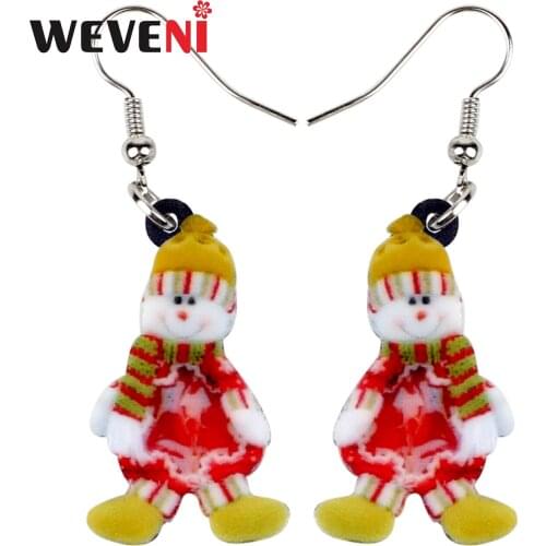 WEVENI Acrylic Happy Christmas Snowman Doll Earrings Drop Dangle Gift Ornaments Jewelry For Women Girls Teens Charms Wholesale