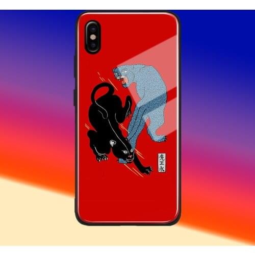 Japanese ukiyo-e Art Panther leopard silicone Glass Phone Case cover shell For iPhone SE 6s 7 8 Plus X XR XS 11 12 mini Pro max