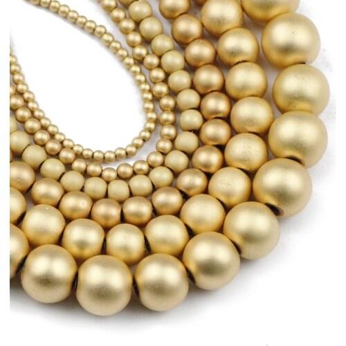 YHBZRET Matte KC Gold Natural Hematite Stone Round Spacer Loose Beads For Jewelry Making Diy bracelet Accessories 2/3/4/6/8/10mm