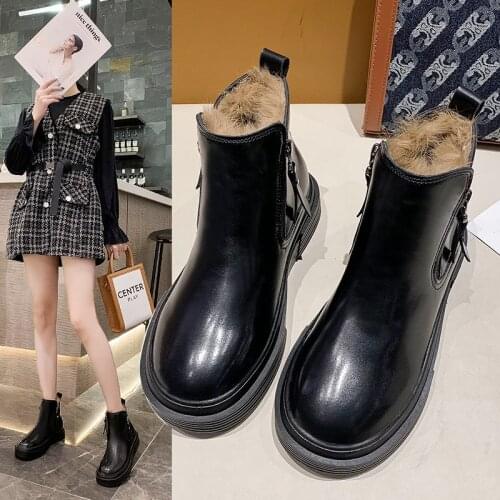 Women Ankle Boots autumn winter Platform Chunky Heel Boots women Chelsea martin Boots Female Black leather Shoes Woman