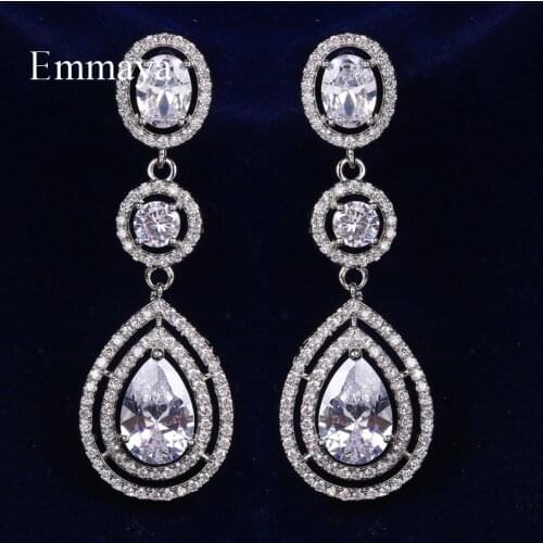 Emmaya New Arrival Geometry Shape Long Earring Female Fashion Decoration Three Color Cubic Zircon Elegant Jewelry Charming Gift