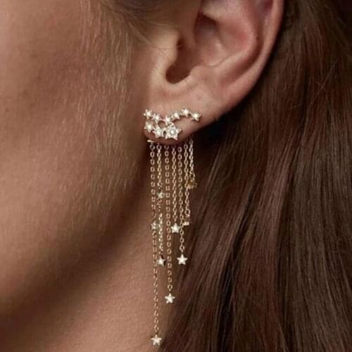 Vintage Gold Color Star Tassel Earrings for Women Streamlined Long Chain Earings Korean Fashion Jewelry Hanging Pendientes
