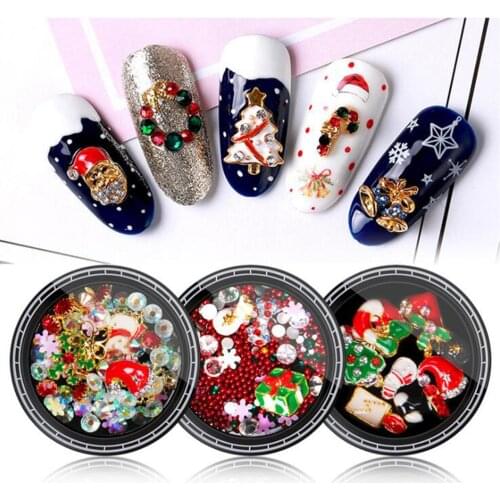 10box Christmas Manicure Ornament Santa Snowflake Gift Alloy Studded Pearl Mixed Manicure Diamond 8 Styles