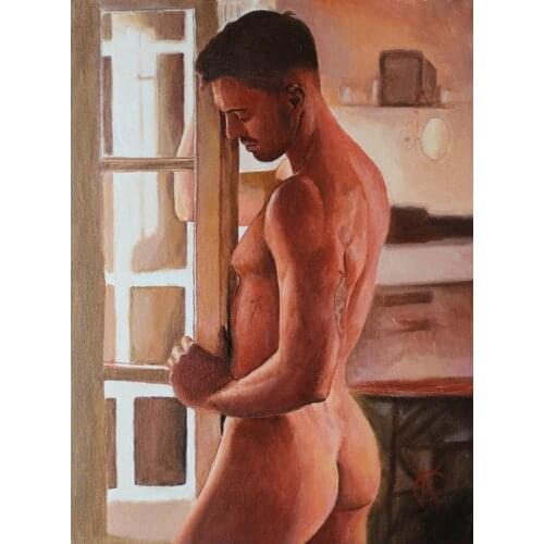 100%Handmade Oil Painting Hand Oil painting on Cardboard. No Canvas(handmade) nude man