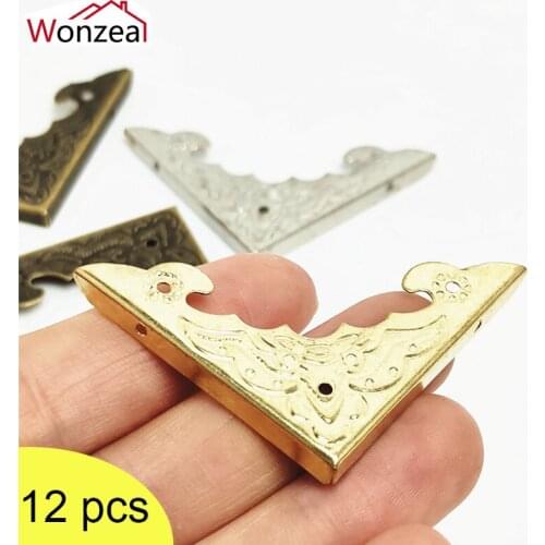 12PCS Antique Jewelry Box Corner Foot Wooden Case Corner Protector Flower Pattern Carved Metal Crafts Furniture Fittings 40X40mm