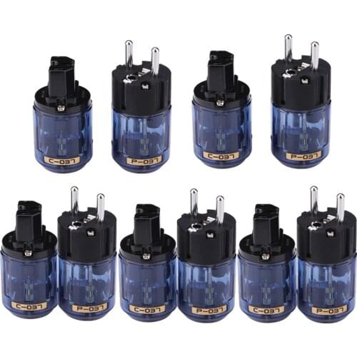 5pair C-037 P-037 EU Schuko Power-Plug Rhodium Plated Power IEC Hifi Electrical Connector Female-Male Audio Terminals Adapter