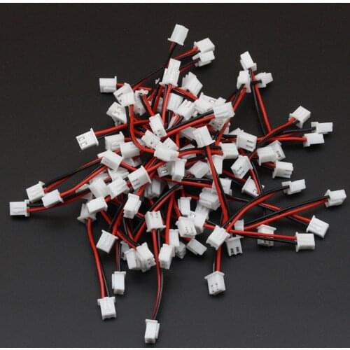 500PCS XH 2.54 2 Pin Connector Housing Wire Cables Double Housing Same Side 24AWG 50MM Black Red