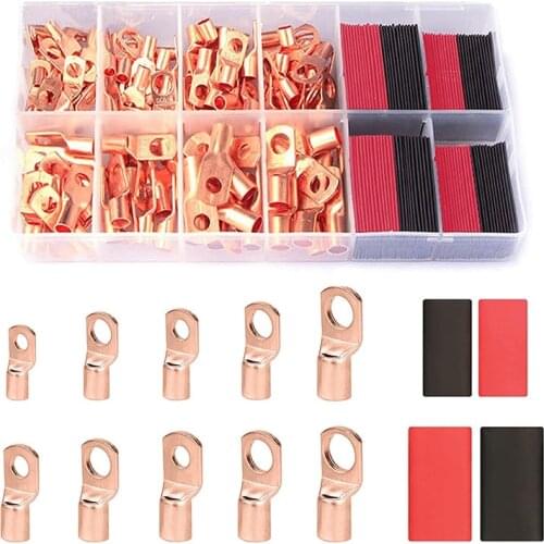 60pcs Battery Cable Lugs Battery Cable Ends Ring Terminals Connectors with 60pcs Heat Shrink Tubing Assortment Kit