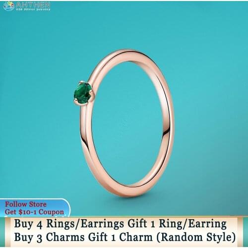 Ahthen 925 Sterling Silver Rings Green Solitaire Rings 925 Silver Women Rings Ngagement Ring Women Jewelry Making Girl Rings