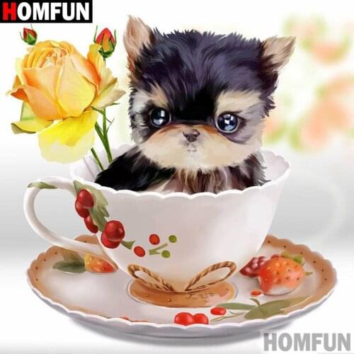 HOMFUN Full Square/Round Drill 5D DIY Diamond Painting "Dog cup flower" 3D Diamond Embroidery Cross Stitch Home Decor A00077