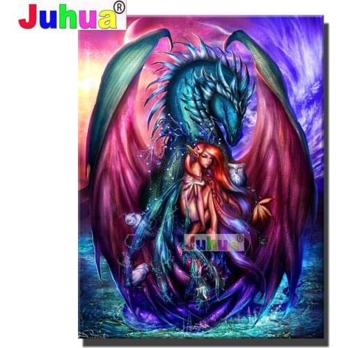 Woman and dragon Wall Art diamond painting Full Square/Round drill 5d diamond embroidery portrait 3d cross stitch,fantasy Gift