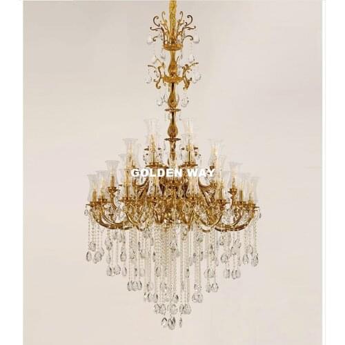 Free Shipping Gorgeous Copper Chandelier 38arms D135cm LED Luxurious Large Vintage Hanging Lamp for Villa Hotel Project Lighting