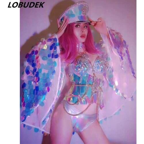 Shawl bikini suit bar nightclub Color Sequin Costume Sexy Women Birthday Prom Evening Party Outfit Singer dancer Stage Wear show