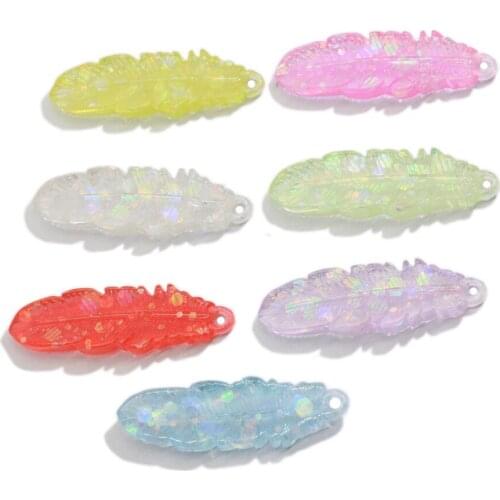 Glitter Feather Colorful Flat Back Shiny Charms Pendant Accessory for Necklace Pendant DIY Making