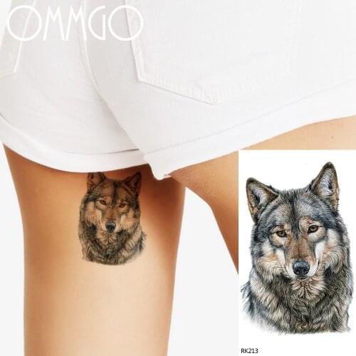 Colorful Wolf Coyote Dog Temporary Tattoo For Men Women Boy Body Sexy Tattoo Water Transfer Waterproof Fake Tattoo Sticker