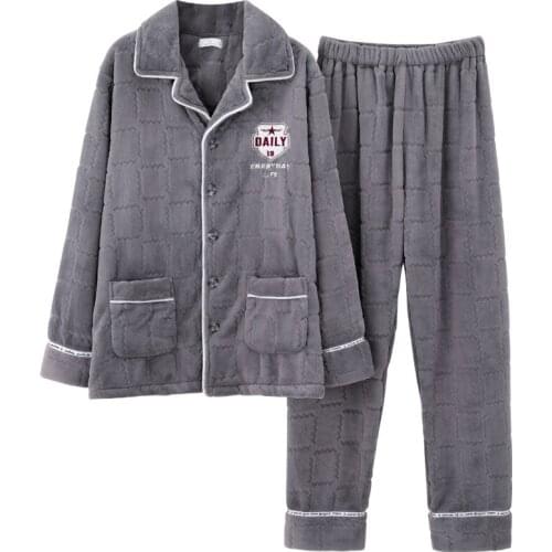 Men Pijamas Autumn Winter Mens Flannel Pajamas Long Sleeve Thick Warm Homewear Casual Soft Plus Size 4XL Male 2pcs/set Pyjamas