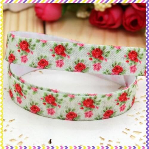 DHK 5/8'' 5yards Fold Over Elastic FOE flowers printed headband hair band diy decoration OEM Wholesale E191