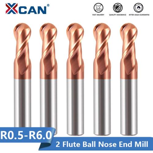 XCAN Router Bit 2 Flute Ball Nose End Mill R0.5-R6.0 TiCN Coated CNC Milling Cutter for CNC Machining Tools Carbide End Mill