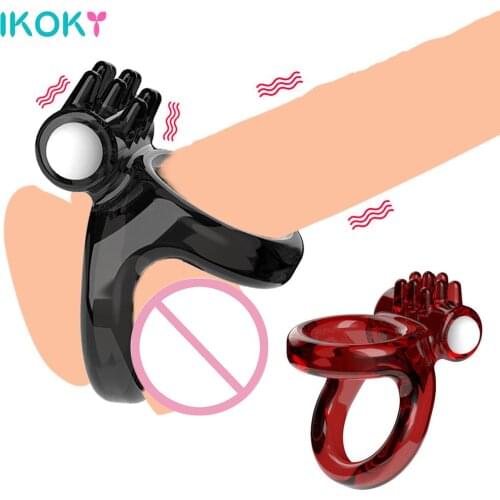 IKOKY Soft Silicone Cock Ring Sexy Dual Ring Male Penis Ring Sex Toys for Men Tentacle Vibration Couple Lover Time Delay Rings