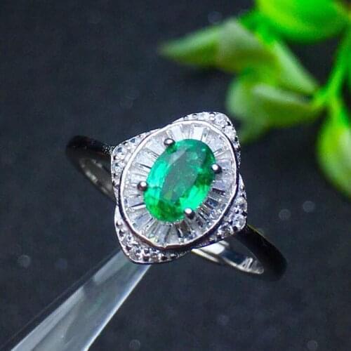 Emerald ring Free shipping Natural real emerald 925 sterling silver 4*6mm gemstone