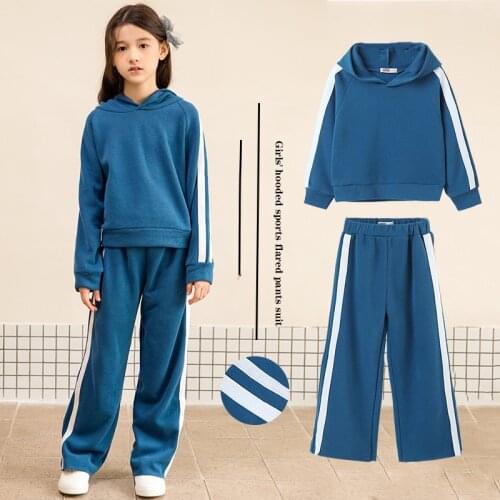 Korean style Children Girls Spring Suits 2021 New Long S leeve Hoodie striped pants clothes sets 6 8 10 12 years