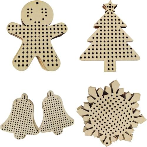 12x Multi-holes Cross Stitch Pendant Blank Christmas Tree People Bells Shapes for Crafts DIY Needlework Supplies